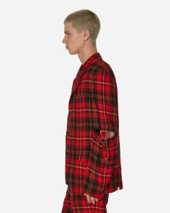 Comme Des Garçons Black Coats And Jackets^Tartan Elbow Buckle Detail Jacket Red