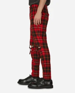 Comme Des Garçons Black Pants^Tartan Knee Buckle Detail Pants Red