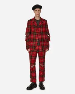 Comme Des Garçons Black Pants^Tartan Knee Buckle Detail Pants Red