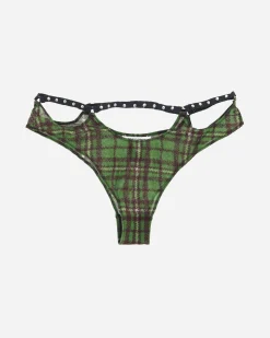 Priscavera Underwear^Tartan Studded Thong Green
