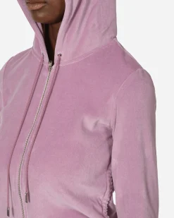 Priscavera Sweatshirts^Velour Ruched Zip-Up Hoodie Lavender