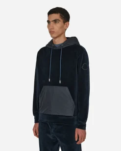 Moncler Sweatshirts^Velvet Hooded Sweatshirt Blue