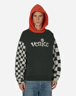 ERL Sweatshirts^Venice Checked Sleeve Hooded Sweatshirt Black