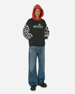 ERL Sweatshirts^Venice Checked Sleeve Hooded Sweatshirt Black