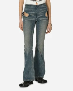 MARRKNULL Pants^Washed Cutout Jeans Blue