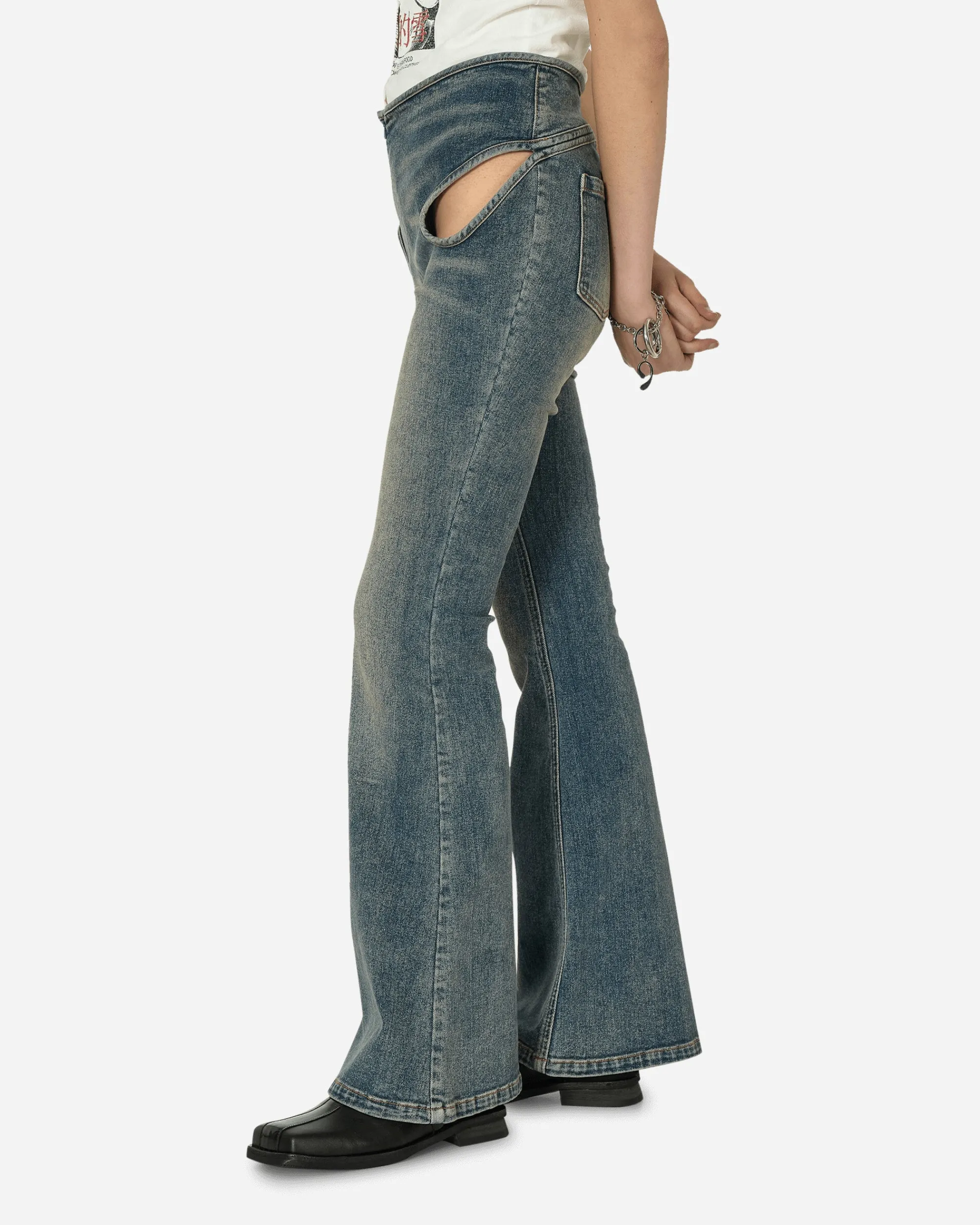 MARRKNULL Pants^Washed Cutout Jeans Blue