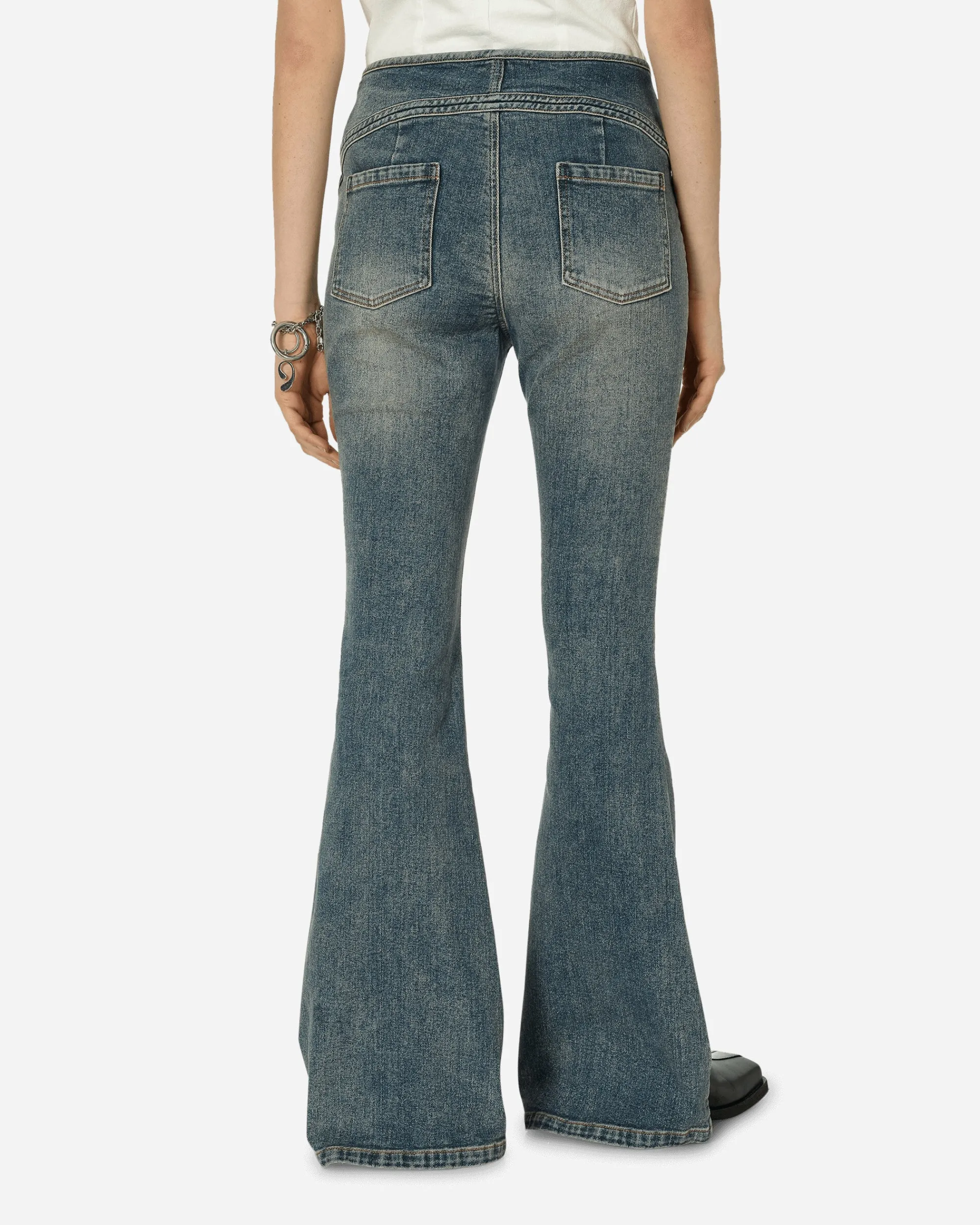 MARRKNULL Pants^Washed Cutout Jeans Blue
