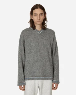 ERL Knitwear^Washed V-Neck Sweater Grey