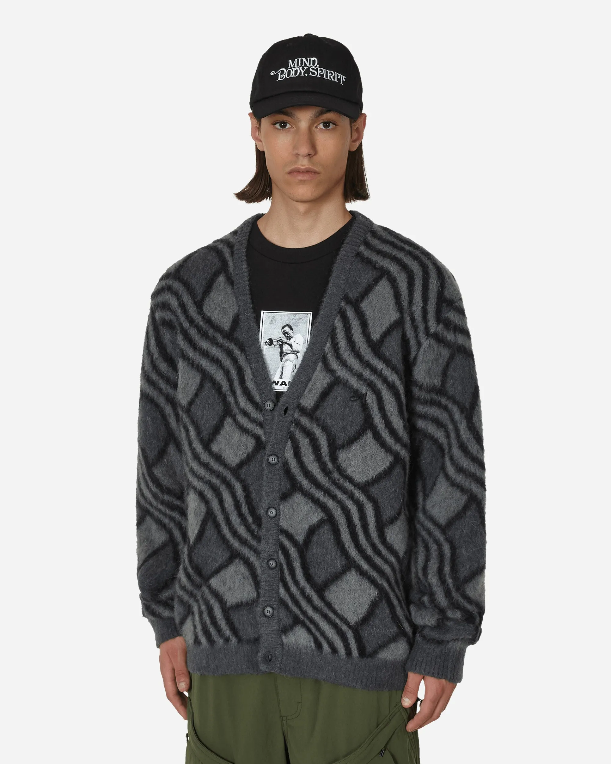Awake NY Knitwear^Wavy Jacquard Mohair Cardigan Charcoal