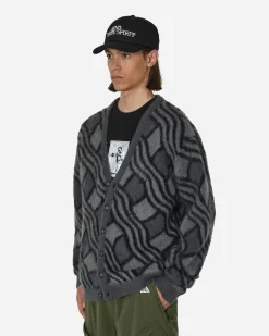 Awake NY Knitwear^Wavy Jacquard Mohair Cardigan Charcoal