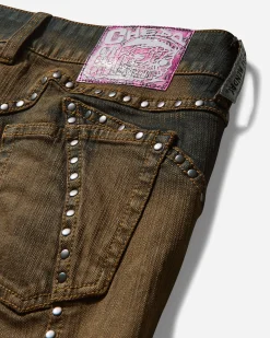 Cheap Monday Pants^Women's Bootleg Flare Low Waist Stud Jeans Brown Overdye