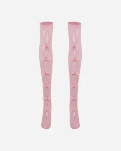 No Dress Underwear^Women's Bownot Lace Mid-Calf Socks Pink