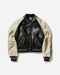 Guess USA Coats And Jackets^Women's Leather Varsity Jacket Jet Black