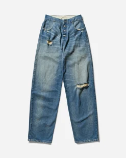 MM6 Maison Margiela Pants^Women's Loose-Fit Distressed Denim Trousers Medium Blue
