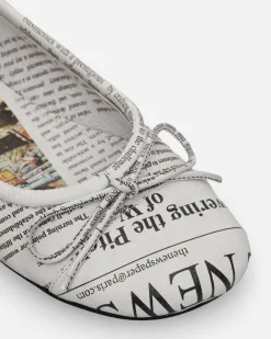 Abra Classic Shoes^Women's Newspaper Ballerinas White