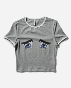 No Dress T-Shirts^Women's "No Cry" Crying Eyes Printed T-Shirt Grey
