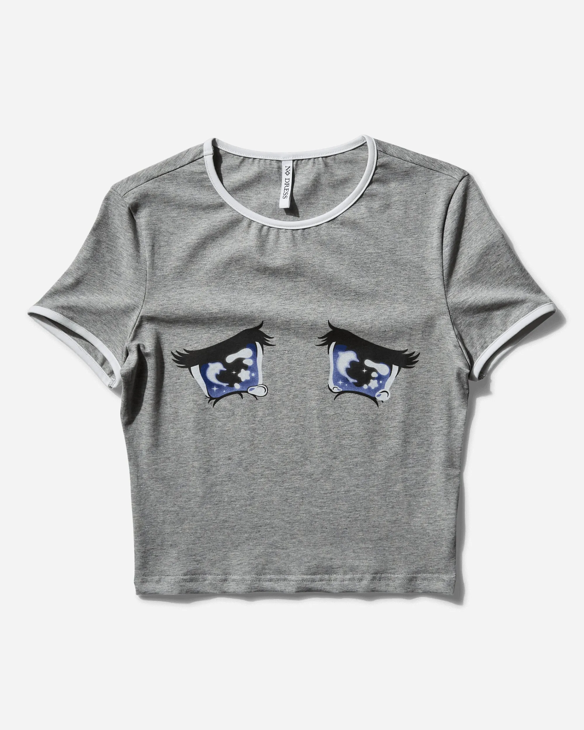 No Dress T-Shirts^Women's "No Cry" Crying Eyes Printed T-Shirt Grey