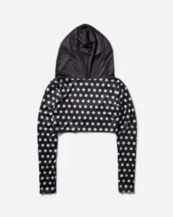 Nii Hai Sweatshirts^Women's Polka Hooded Crop Top Black / White
