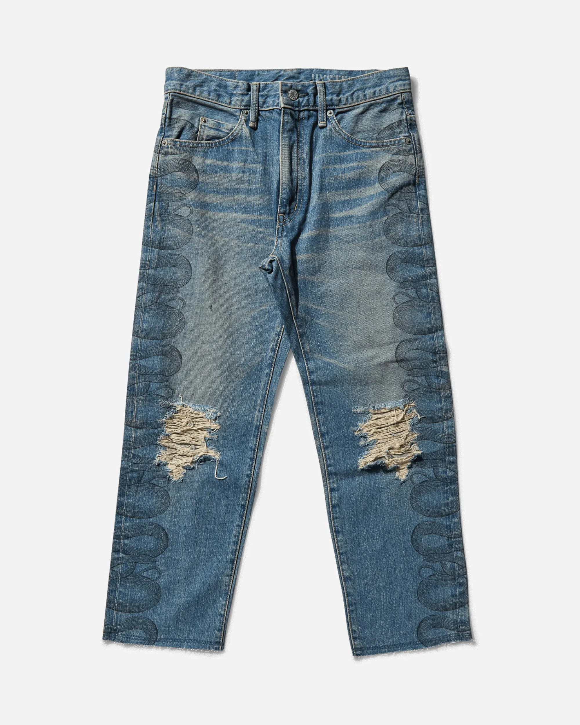 Hysteric Glamour Pants^Women's Snake Loop Distressed Cropped Denim Pants Indigo
