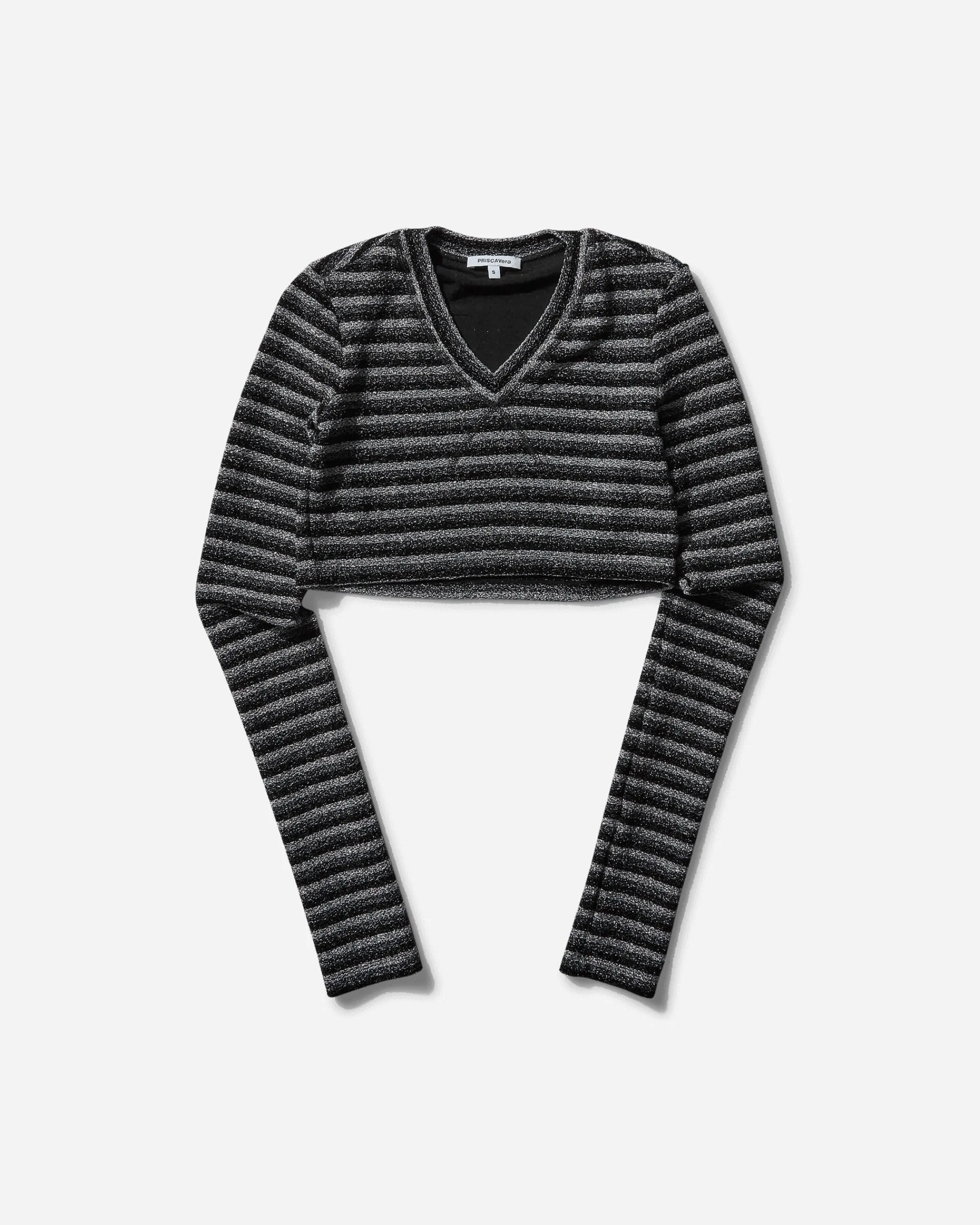 Priscavera T-Shirts^Women's V-Neck Crop Top Metallic Stripes