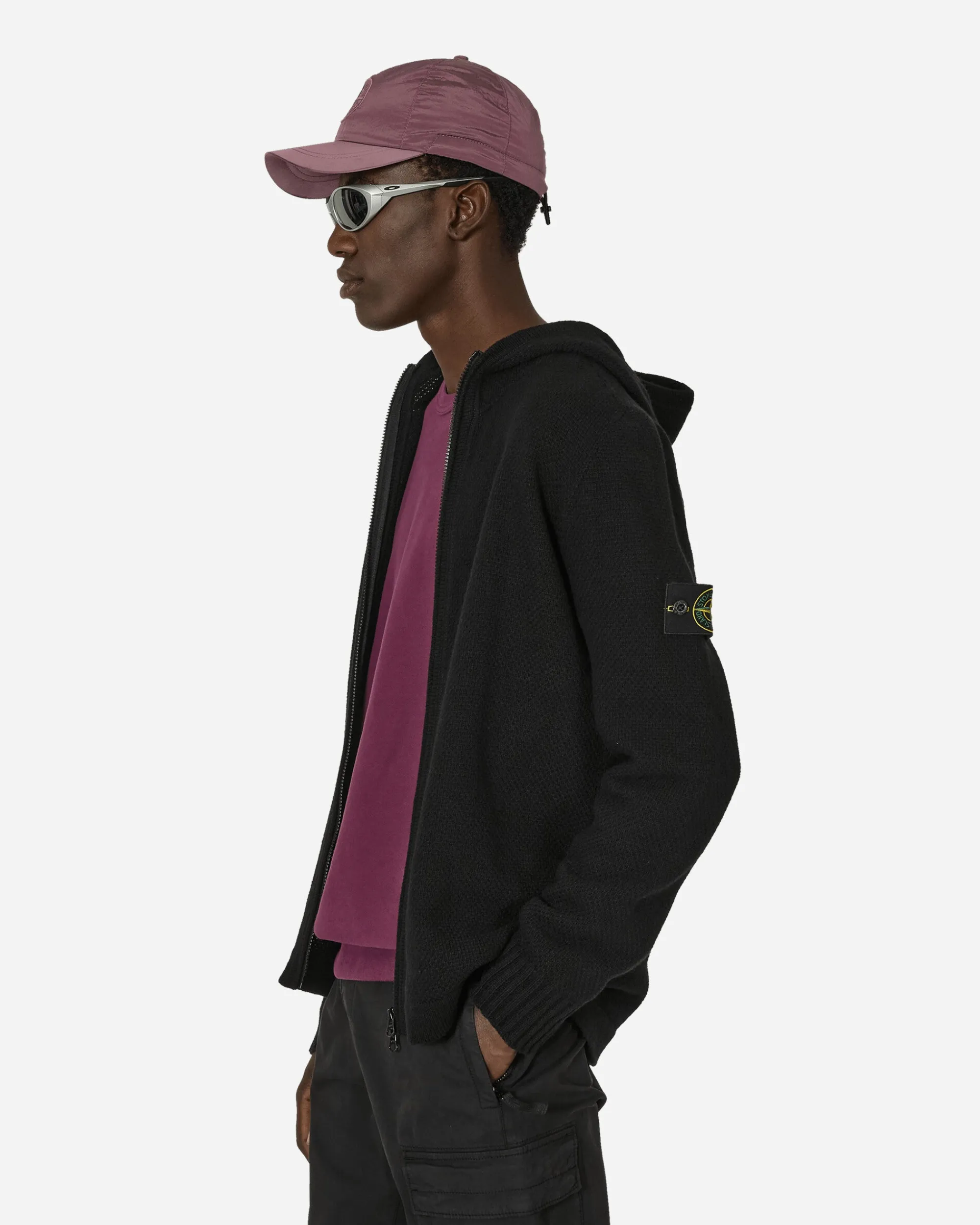Stone Island Knitwear^Zip Up Hooded Sweater Black